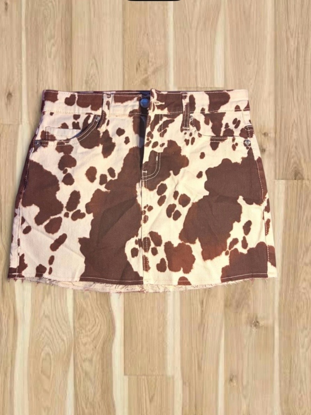 Cow Print Mini Skirt in Brown and Cream - Women